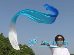 1 piece white-turquoise-blue 2.5m (98") silk worship streamer