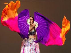 1 Piece right hand 1.8m (71") Golden Violet belly dance silk fan veil