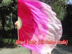 pink fading right hand big silk flutter fan