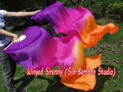 1 pair 1.5m (59") Golden Violet belly dance silk fan veil