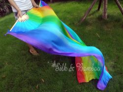 1 pair Rainbow long stripes 3G belly dance silk fan veil