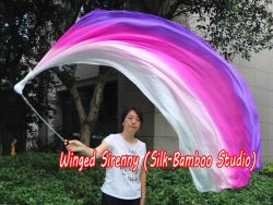 1 Piece long side white-pink-purple 2.3m (90") dance silk veil poi
