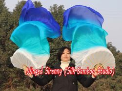 1 pair 1.5m (59") Sea Coast belly dance silk fan veil
