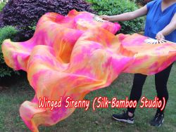 1 pair Sakura 3G tie-dye belly dance silk fan veil