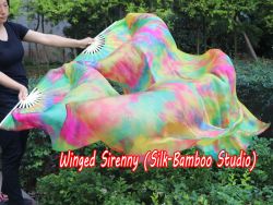 1 pair Spring 3G tie-dye belly dance silk fan veil