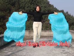 1 pair 1.5m (59") turquoise belly dance silk fan veil