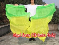 1 pair 1.5m (59") green-yellow belly dance silk fan veil