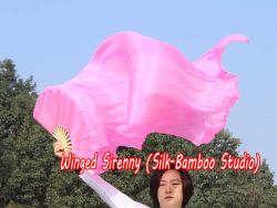 1 pair 1.5m (59") light pink belly dance silk fan veil