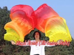 1 pair 1.8m (71") yellow-orange-red belly dance silk fan veils