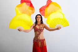 1 pair 1.5m (59") yellow-orange-red belly dance silk fan veil