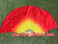 1 Pair yellow-red short Chinese silk dance fan, 30cm (12") flutter