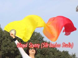 1 pair 2.4m (94") yellow-orange-red belly dance silk fan veils