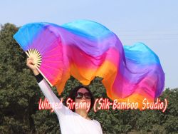 1 pair Iridescence long stripes 3G belly dance silk fan veil