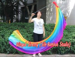 1 Piece long side Rainbow+ 2.3m (90") dance silk veil poi