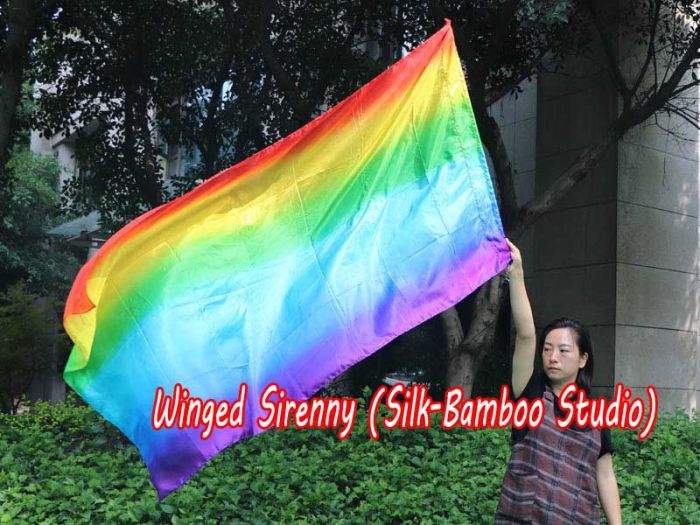 Seda Poi bandera de adoración 174cm x 88cm, Arco iris B