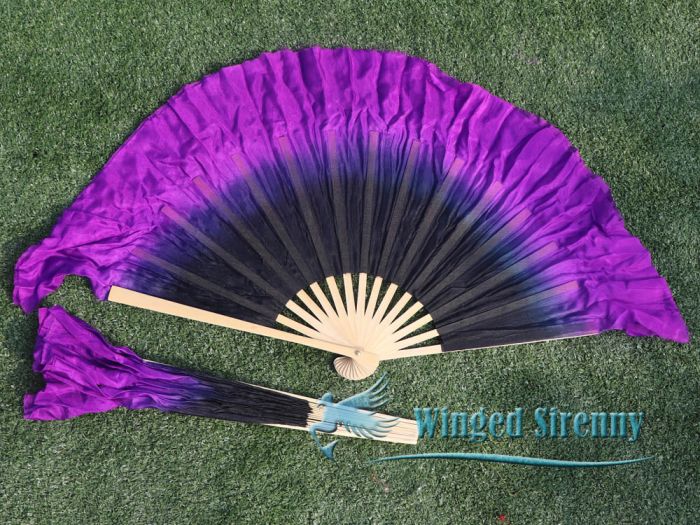 Pareja abanicos cortos de seda negro-violeta, 10cm seda