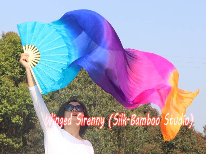 1 pair 1.8m (71") Iridescence belly dance silk fan veils