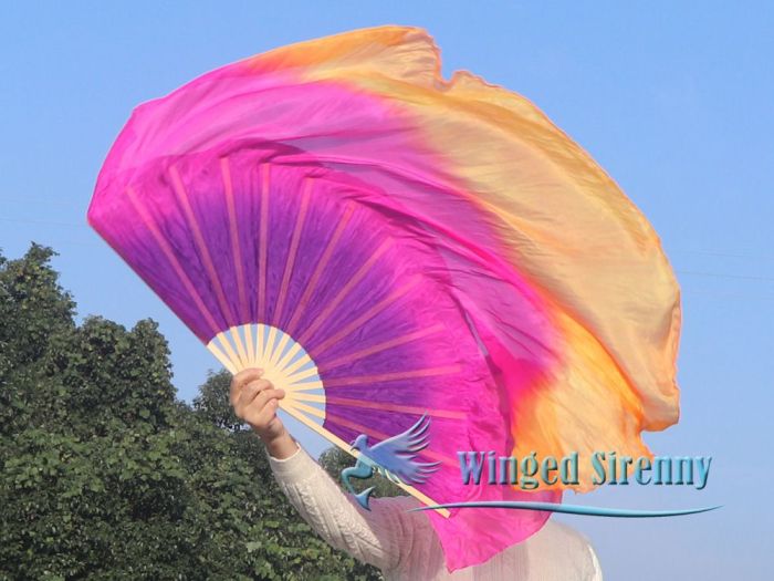 Grandes abanicos cortos de baile Violeta Dorada, 105 cm 