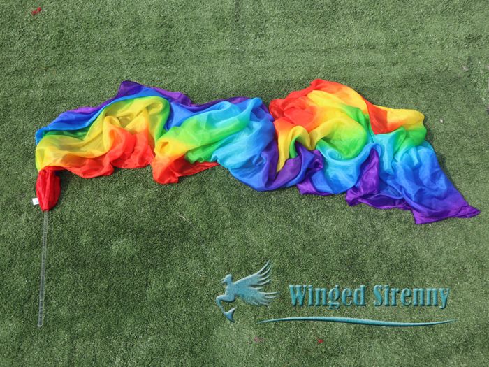 Seiden-wurfstreamerr längsstreifen regenbogen 400 x 90cm