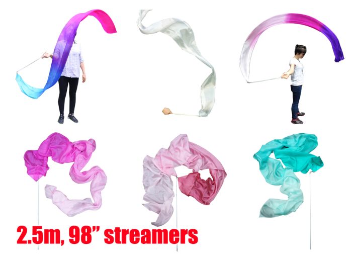 Slightly defected 2.5m (98") silk streamers , in assorted colors