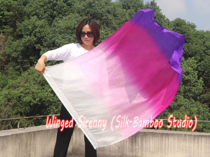 130 cm bandera de seda de adoración profética flexible, blanco-rosado-violeta