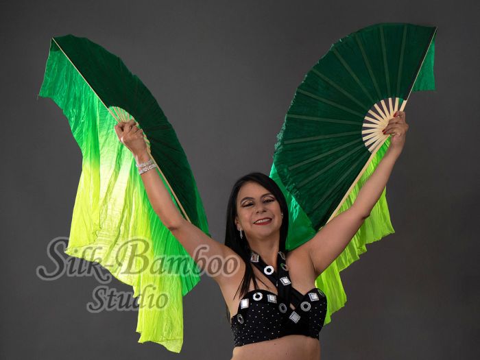 Emerald large short silk dance fans (flutter), 41" (105 cm)