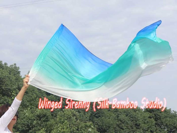 180 cm Tanzflagge Anbetungsfahne mit flexiblem Stab, weiß-pfau grüne-türkis-blau