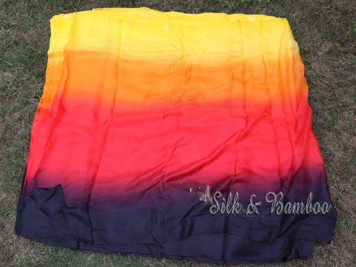 Tela de seda 100% negro-rojo-naranja-amarillo
