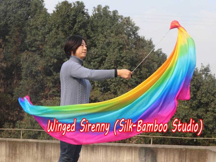 Velo poi de seda para danza del vientre Arco iris B 1.8m*0.9m