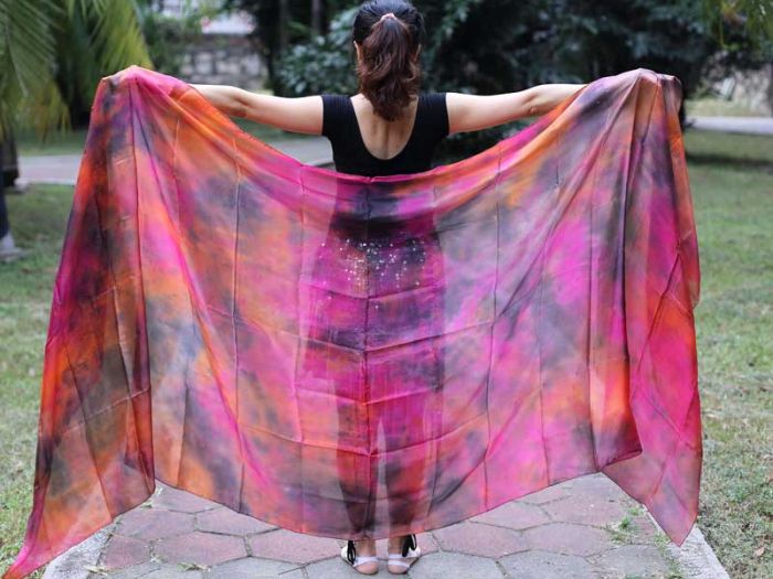 Bauchtanz seidenschleier schwarz+rosa+orange tie-dye
