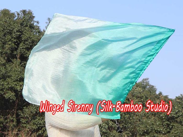 Seda Poi bandera de adoración 81 cm x 64 cm, verde pavo real degradado