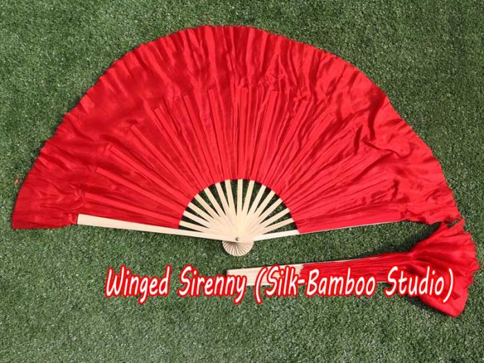 Pareja abanicos cortos de seda rojo, 10cm seda