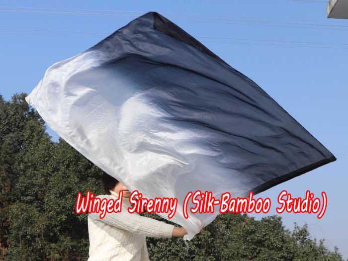 Seda Poi bandera de adoración 129 cm * 88 cm, blanco-negro