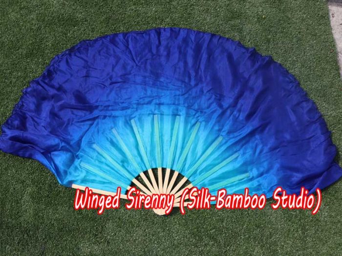 Pareja abanicos cortos de seda cian-azul, 30cm seda