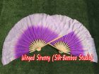 1 paar Chinesischer kurzer flatterfächer aus seide farbverlauf lila, 10cm seide.