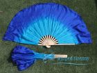 1 Pair turquoise-blue short Chinese silk dance fan, 20cm (8") flutter