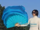 light turquoise-turquoise right hand big silk flutter fan, 41" (105 cm)