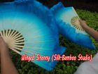 1 Pair light turquoise-turquoise short Chinese silk dance fan, 10cm (4") flutter