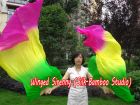 1 pair 1.5m (59") green-yellow-pink belly dance silk fan veil
