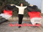 1 pair 1.5m (59") black-red-white belly dance silk fan veil