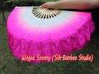 1 Pair white-pink short Chinese silk dance fan, 10cm (4") flutter