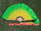 1 Pair yellow-green short Chinese silk dance fan, 10cm (4") flutter