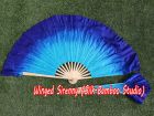 1 Pair turquoise-blue short Chinese silk dance fan, 10cm (4") flutter