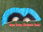 1 Pair black-turquoise short Chinese silk dance fan, 10cm (4") flutter