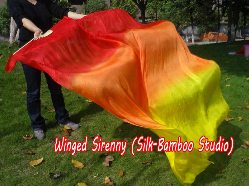 1 pair 1.8m (71") Fire belly dance silk fan veils
