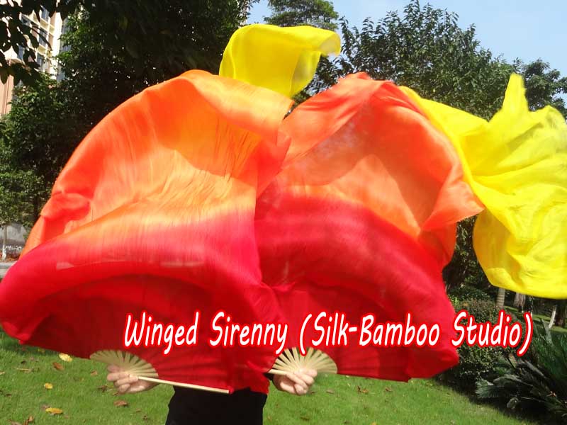 1 pair 1.8m (71") Fire belly dance silk fan veils