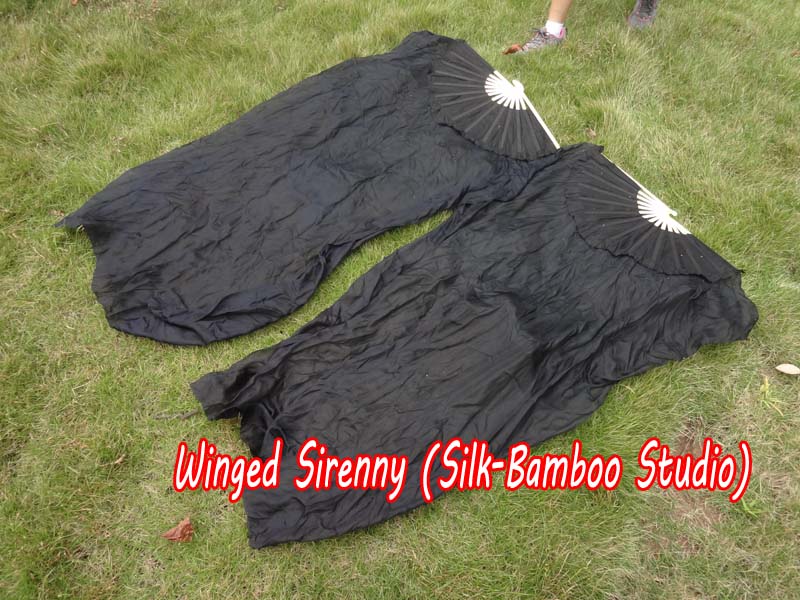 1 pair 1.5m (59") black belly dance silk fan veil
