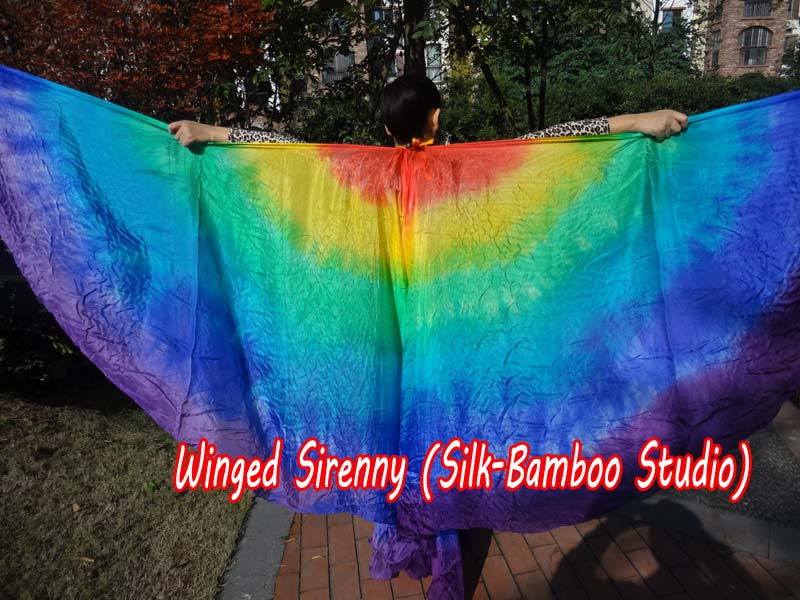 1 pair Rainbow 6 Mommes habotai belly dance silk wing