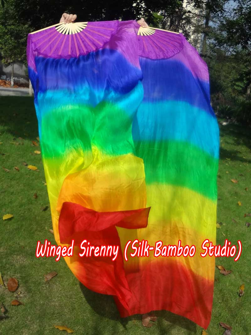 1 pair 1.8m (71") Reverse Rainbow belly dance silk fan veils