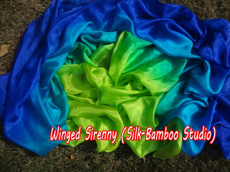 1 piece blue-aqua-yellow green 5 Mommes colorful belly dance silk veil 